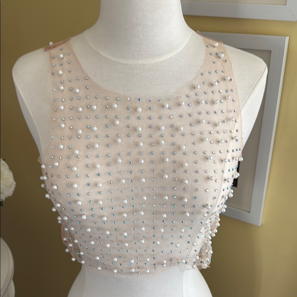 Embellished Nude Beaded Crop Top